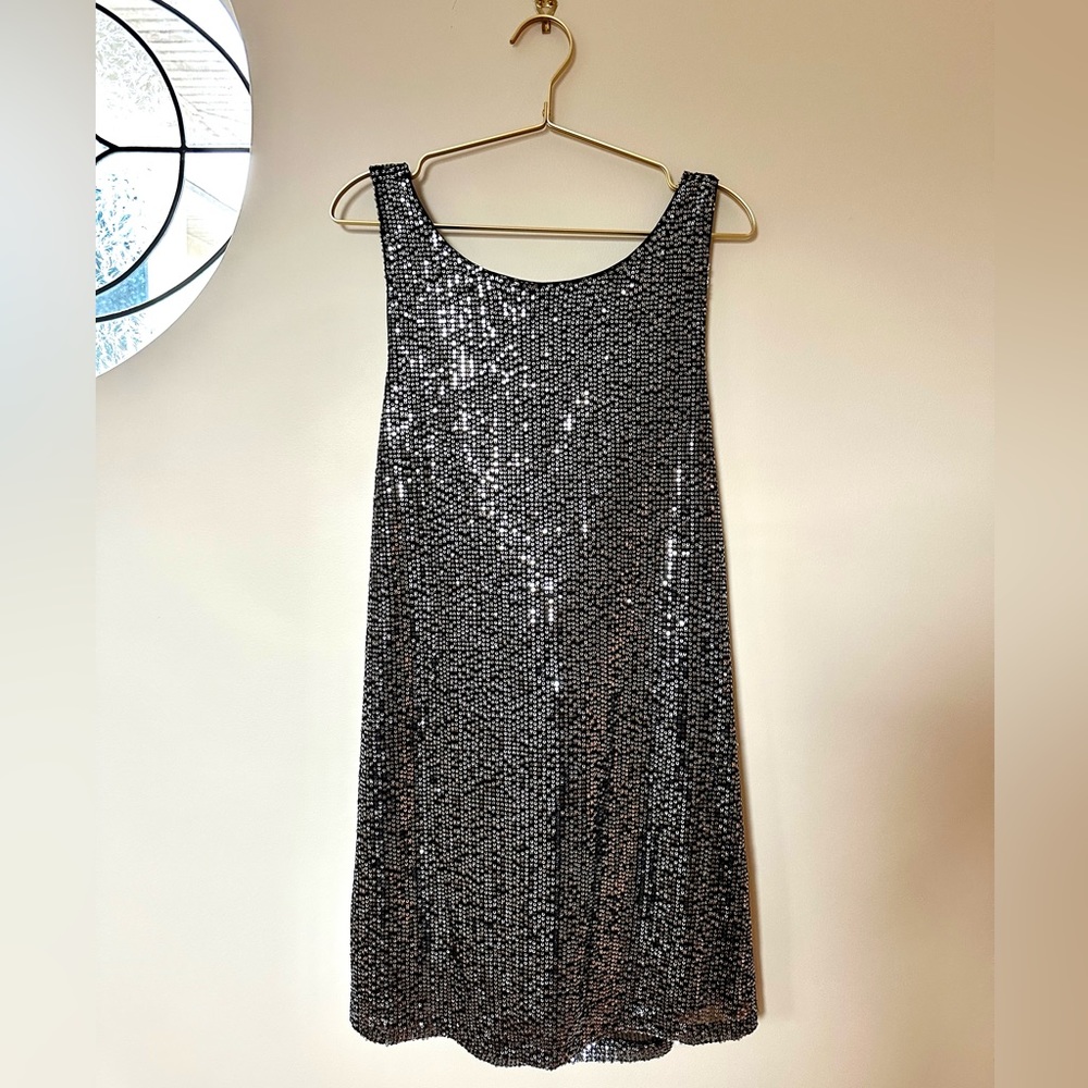 Fiestar Silver Sequin Cowl Back Dress L